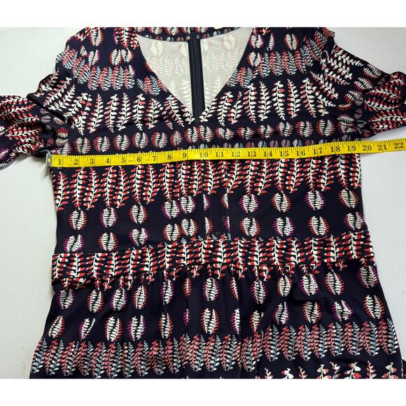 Tory Burch Printed Long Sleeve Dress Navy Multicolor Size XL V-Neck Boho Shift - Picture 4 of 14